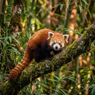 Red panda on a mossy branch