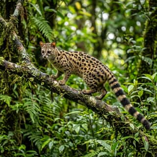 Spotted linsang on a tree branch